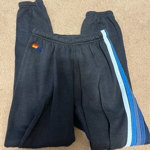 Aviator Nation dark grey sweatpants with blue stripes size small